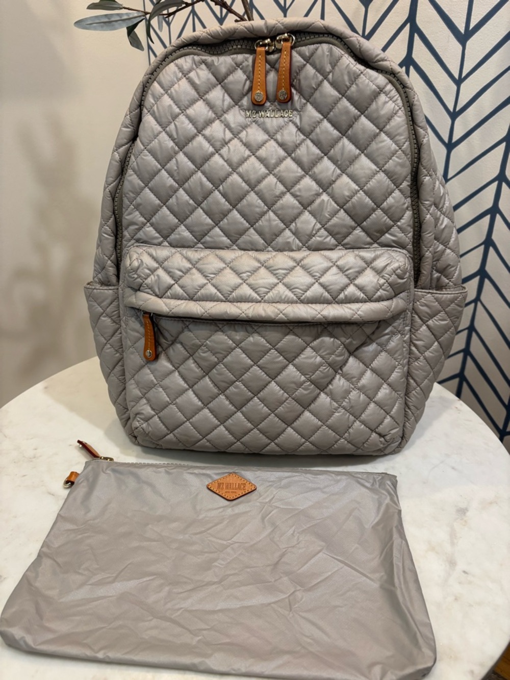 MZ Wallace Pewter Grey Quilted Backpack with detachable Pouch Organizer